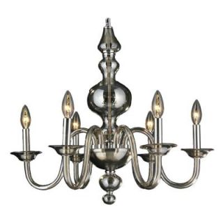 Worldwide Lighting Murano Collection 6 Light Polished Chrome Hand Blown Glass Chandelier with Golden Teak W83170C24 GT