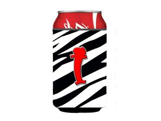 Letter I Initial Monogram   Zebra Red Can or Bottle Beverage Insulator Hugger