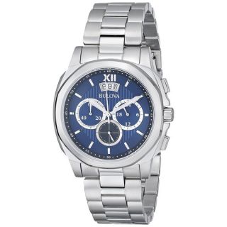 Bulova Mens96C121 Stainless Steel Chronograph Blue Dial 200M Water