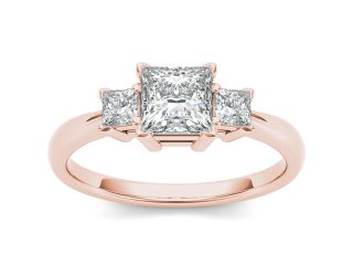 14k Rose Gold 1 1/4ct TDW Diamond Princess Cut Three Stone  Engagement Ring (H I, I2)