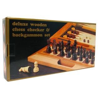 Trademark Games  Deluxe Wooden Chess, Checker & Backgammon Set