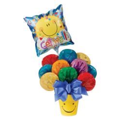 Get Well Assorted Cookie Bouquet and Ceramic Gift Pot with Balloon