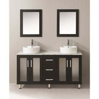 ICA Furniture Sara 59 inch Marble Top Espresso Modern Bathroom Vanity