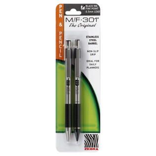 Zebra M/F 301 Pen & Pencil, Fine Point, Black Ink, 0.5 mm Lead, 1 set