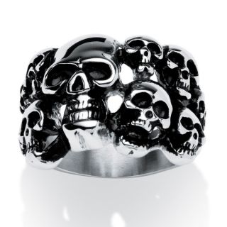 PalmBeach Mens Cluster Skull Ring in Antiqued Stainless Steel Sizes 9
