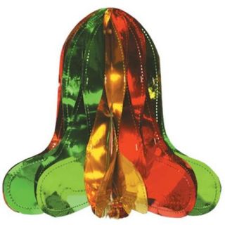 Club Pack of 12 Metallic Green, Gold and Red Hanging Christmas Bell Decorations 12"