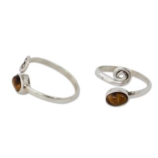 Set of 2 Sterling Silver Insight Tigers Eye Toe Rings (India