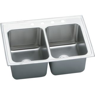 Elkay Gourmet 22 in x 37 in Lustrous Highlighted Satin Double Basin Stainless Steel Drop In Residential Kitchen Sink