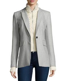 Veronica Beard Long & Lean Jacket with Upstate Knit Dickey, Gray/Ivory