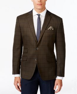 Tallia Slim Fit Olive Windowpane Sport Coat   Blazers & Sport Coats