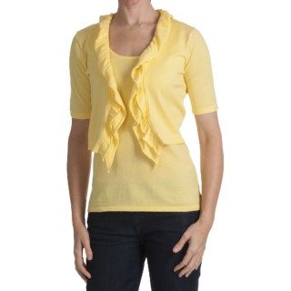 Kinross Luxe Ruffled Crop Cardigan Sweater  14 Gauge Cotton, Short Sleeve (For Women) 5459T 94