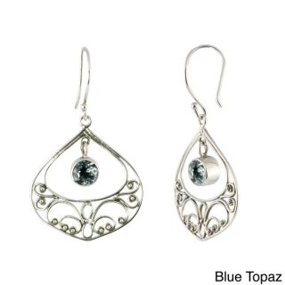 Sterling Silver Amethyst or Blue Topaz Balinese style Earrings