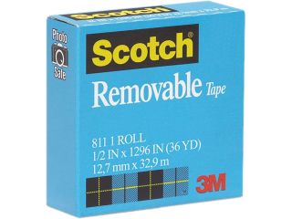 Scotch 811 12 1296 Removable Tape, 1/2" x 1296", 1" Core