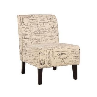 Linon Home Decor Solid Wood Pine Hardwood Script Linen Fabric Coco Accent Chair Dark Walnut 36096SLIN 01 KD U