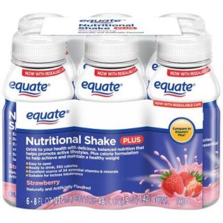 Equate Strawberry Nutritional Shake Plus, 8 fl oz, 6 count