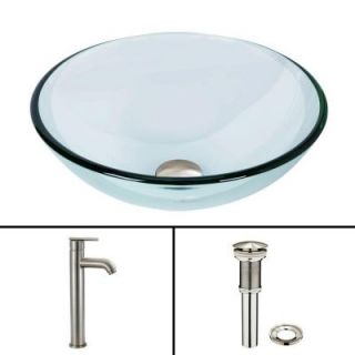 Vigo Glass Vessel Sink in Crystalline and Seville Vessel Faucet Set in Brushed Nickel VGT893