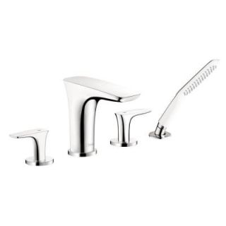 Hansgrohe PuraVida Lever 2 Handle Deck Mount Roman Tub Faucet with Hand Shower in Chrome 15446001
