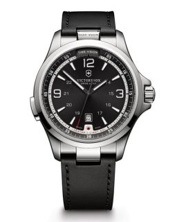Victorinox Swiss Army Night Vision Watch with Leather Strap, Black