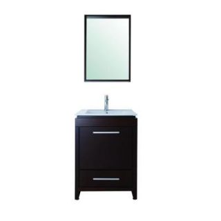 stufurhome Sheldon 24 in. Vanity in Espresso with Porcelain Vanity Top in White and Mirror DISCONTINUED VM 14198