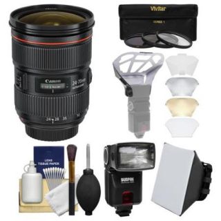 Canon EF 24 70mm f/2.8 L II USM Zoom Lens with Flash + Softbox + Diffuser + 3 Filters Kit for EOS 6D, 70D, 7D, 5DS, 5D Mark II III, Rebel T5, T5i, T6i, T6s, SL1 Camera