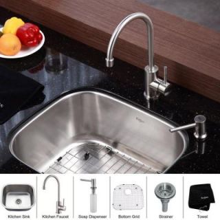 KRAUS All in One Undermount Stainless Steel 20.75 in. Single Bowl Kitchen Sink with Kitchen Faucet KBU11 KPF2160 SD20
