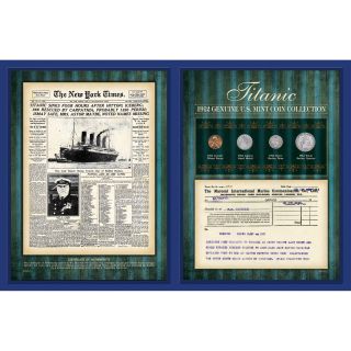 New York Times 1912 Coin Collection with Marconi Telegram Wall Framed