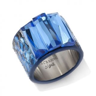Sigal Style Bold Crystal and Leather Stainless Steel Ring   7557758