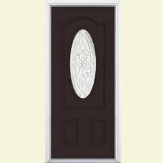 Masonite 36 in. x 80 in. Oakville 3/4 Oval Lite Painted Steel Prehung Front Door with Brickmold 50382