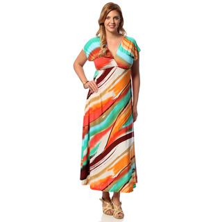 24 7 Comfort Apparel Womens Plus Size Abstract Print Flutter sleeve