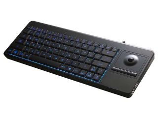 Open Box: Perixx PERIBOARD 314US, Backlit Keyboard with Trackball   Wired USB Connector with 2xUSB Hub   Blue Backlit Feature   Fit with Professional or Industrial Application