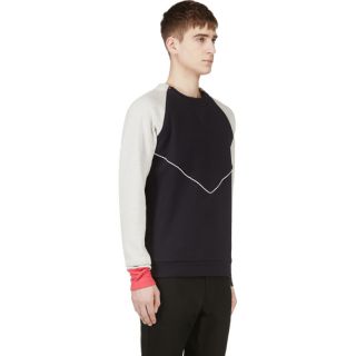 Pyer Moss Navy Panelled Leather Accent Sweater