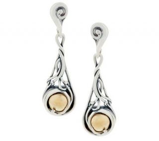 Carolyn Pollack Sterling and Brass Cabochon Scroll Dangle Earrings —