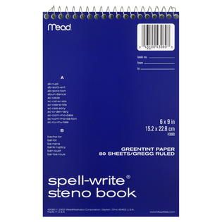Mead Spell Write Steno Book, Green Tint Paper, Gregg Ruled, 80 Sheets