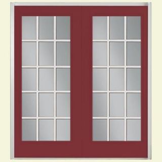 Masonite 72 in. x 80 in. Red Bluff Prehung Right Hand Inswing 15 Lite Fiberglass Patio Door with No Brickmold in Vinyl Frame 23645