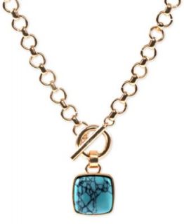 Anne Klein Gold Tone Turquoise Stone and Chain Toggle Necklace