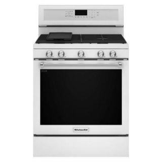 KitchenAid 30 in. 5.8 cu. ft. Gas Range with Self Cleaning Oven in White KFGG500EWH