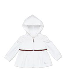 Gucci Zip Sweatshirt with Web Detail, White, Girls 0 36 Months
