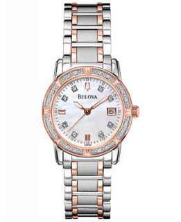 Bulova Womens Diamond Accent Two Tone Stainless Steel Bracelet Watch