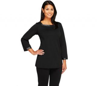 Bob Mackies Square Neck Tunic with Faux Leather Trim —