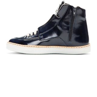Maison Martin Margiela Navy Patent Leather High Top Sneakers