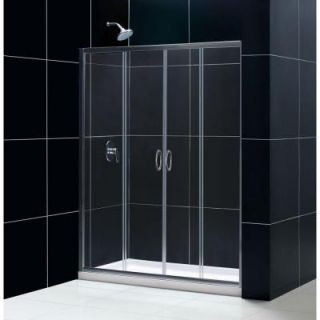 DreamLine Visions 30 in. x 60 in. x 76.75 in. Framed Sliding Shower Door in Brushed Nickel with Right Drain Base and Backwall Kit DL 6112R 04CL