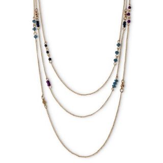 Beaded Long Necklace on Rope   Navy/Gold (38)