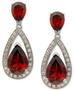 Sterling Silver Earrings, Garnet (6 ct. t.w.) and Diamond (1/5 ct. t.w