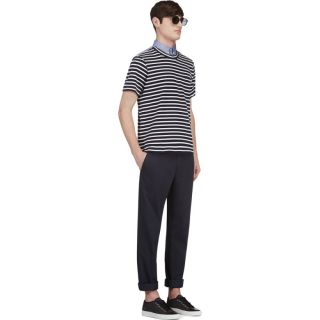 Sacai Navy & White Stripe Inset Collar Shirt