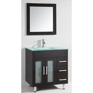 Glass Top 32 inch Single Sink Bathroom Vanity with Mirror