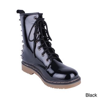Yoki Womens Topic 12 Glossy Spiked Combat Boots