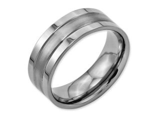 Titanium Grooved 8mm Brushed And Polished Band, Size 12