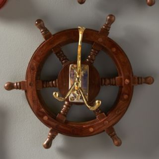 Woodland Imports The Must Have Wood Brass Ship Wheel Wall Hook