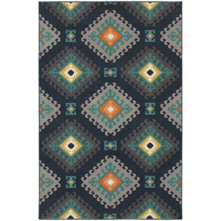 Geometric Tribal Navy/ Grey Rug (67 x 96)