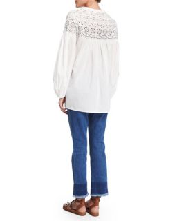 See by Chloe Long Sleeve Eyelet Tie Front Blouse & Front Button Cropped Flare Jeans